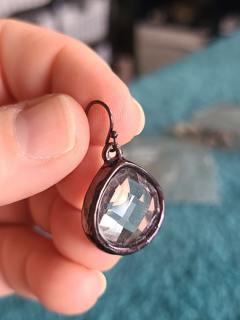 Clear Faceted Drop Earrings with Dark Metal Setting
